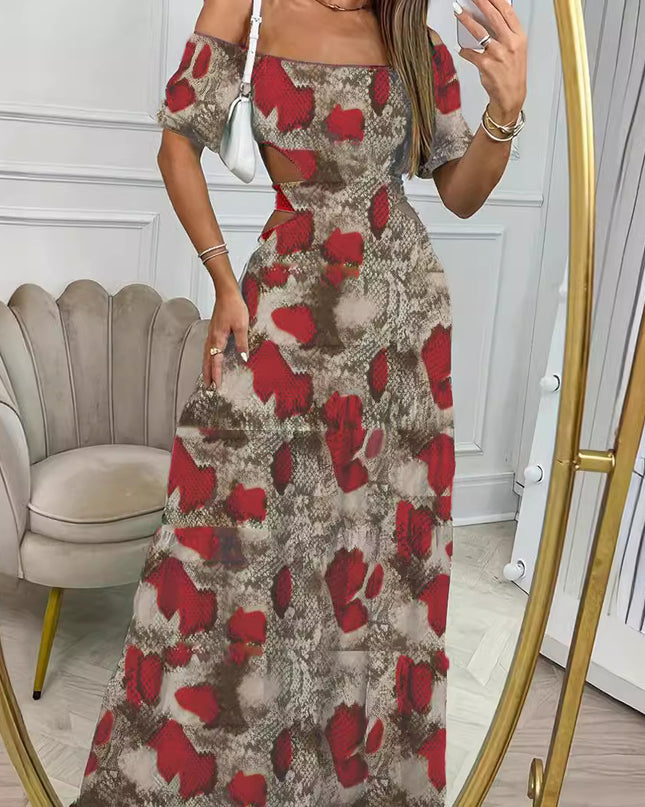 Botanical Print Hollow-Waist Maxi Dress