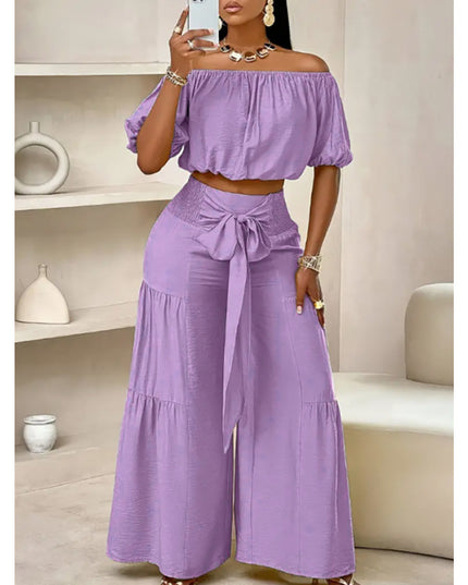 Women's Elegant Two-Piece Set |  Top & High-Waisted Flared Pants