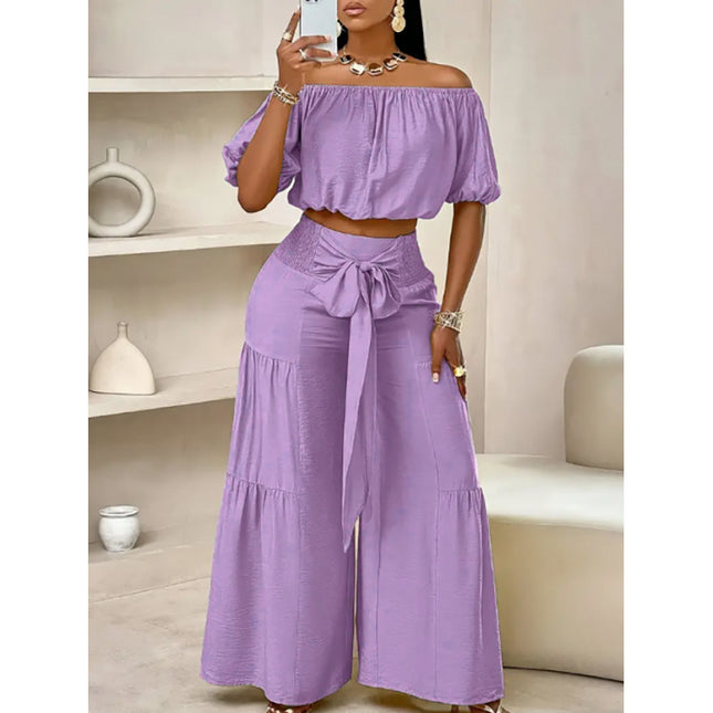 Women's Elegant Two-Piece Set |  Top & High-Waisted Flared Pants