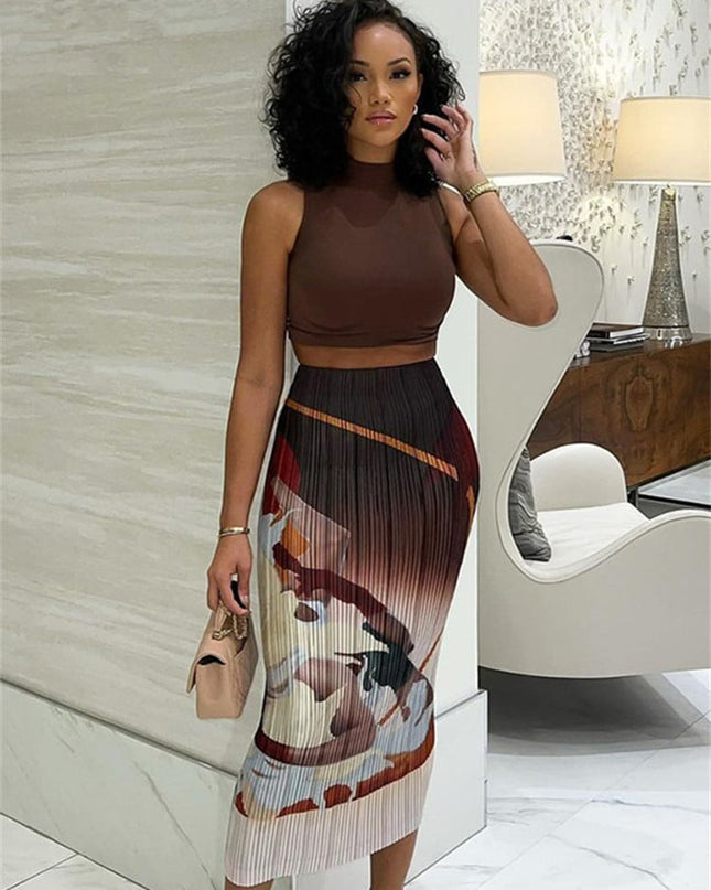 Women's Printed Elastic Waist Summer Dress – Lightweight, Sizes S–L