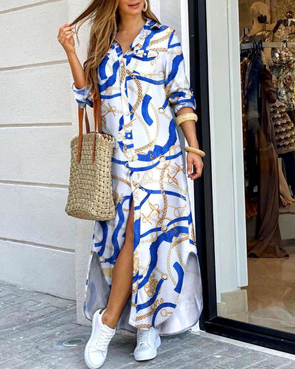 Women's Printed Long Fashion Dress – 16 Prints, S–5XL, Spring & Summer