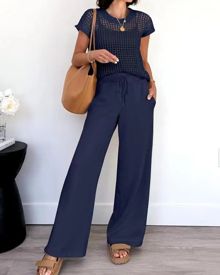 Women's Casual Hollow-Out Top & Pants Two-Piece Set – 5 Colors, S–XXL