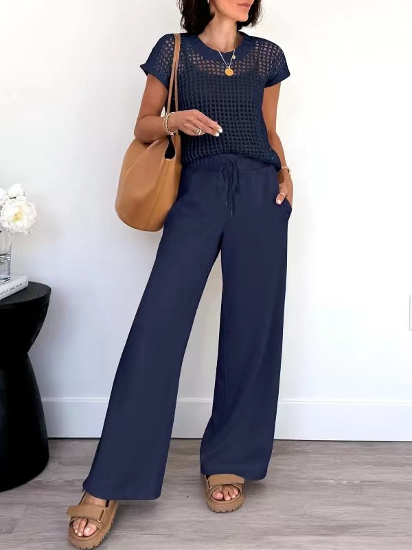 Women's Casual Hollow-Out Top & Pants Two-Piece Set – 5 Colors, S–XXL