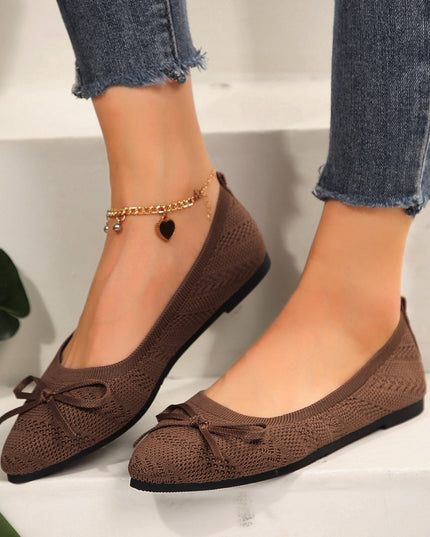 Women's Bow Knitted Flat Loafers – Pointed Toe | Slip-On Flats | 6 Colors