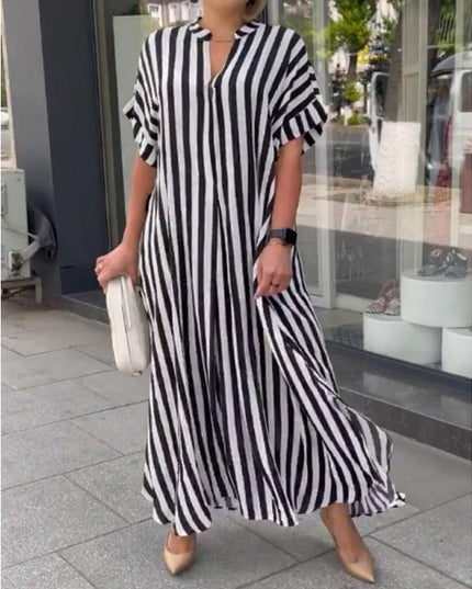 Women's Striped Floral Maxi Dress with Slit