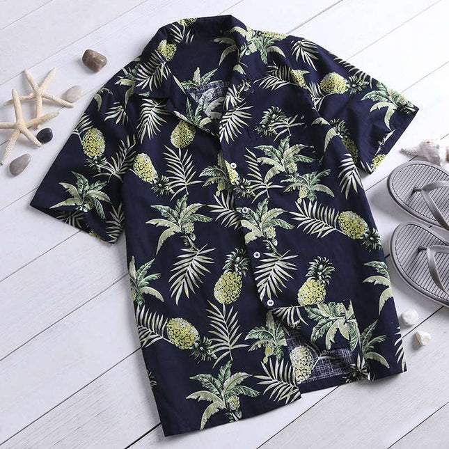 Men's Hawaiian Print Short-Sleeve Shirt – Turn-Down Collar, Summer Casual