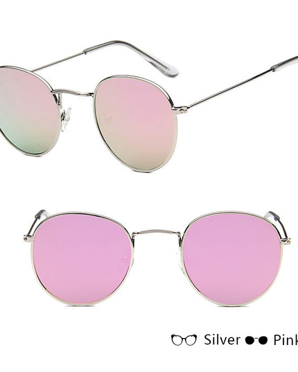 Retro Round Sunglasses for Women – Metal Frame, 14 Color Combos
