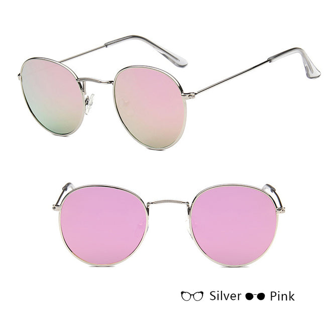 Retro Round Sunglasses for Women – Metal Frame, 14 Color Combos