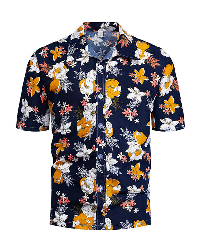 Men's Retro Hawaiian Floral Short-Sleeve Shirt