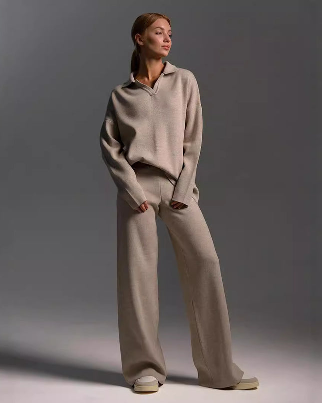 Women's Knit Two-Piece Sweatshirt & Straight-Leg Pants Set – 7 Colors