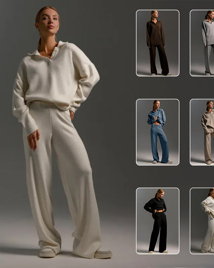 Women's Knit Two-Piece Sweatshirt & Straight-Leg Pants Set – 7 Colors