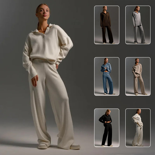 Women's Knit Two-Piece Sweatshirt & Straight-Leg Pants Set – 7 Colors