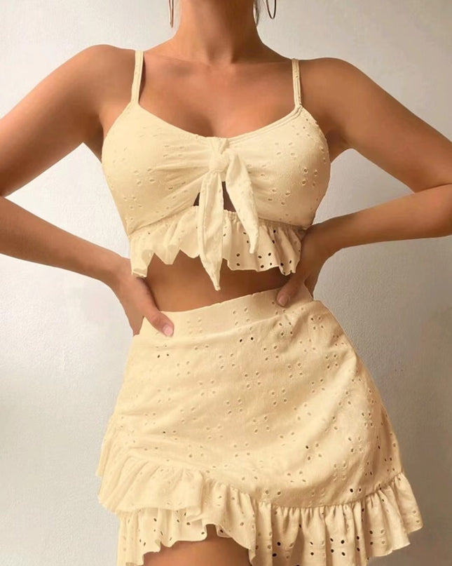 3-Piece Ruffle Bikini Set with Hip-Hugging Skirt – Women's Beach Swimsuit