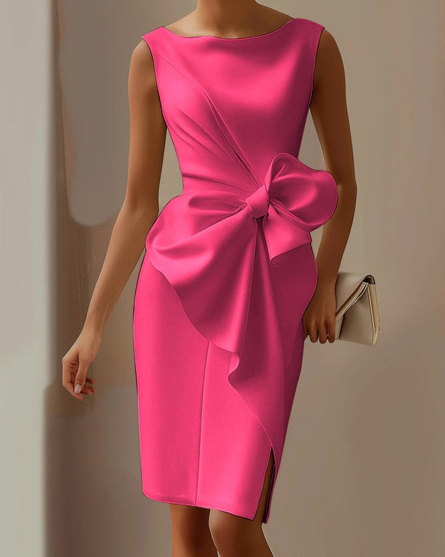 Bow Detail Sleeveless Midi Dress – High Waist Slim Fit