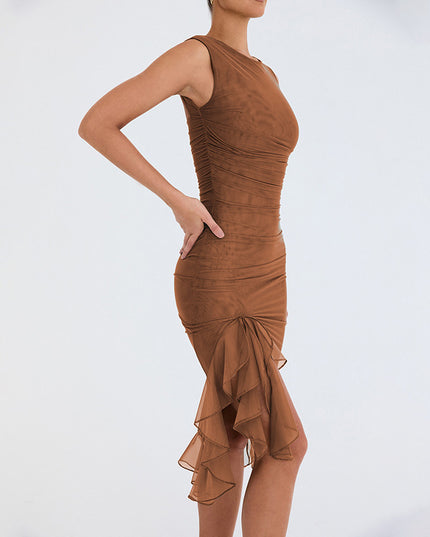Sleeveless Bodycon Midi Dress – Slim Fit Round Neck Party Dress