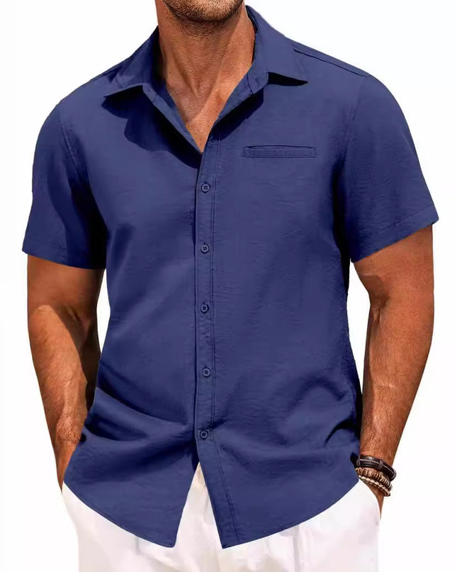 Men's Polo Collar Short-Sleeve Button Shirt – Solid Color, Extended Sizes