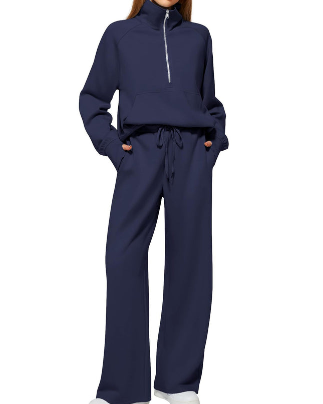 Women's Half-Zip Sweatshirt & Wide Leg Pants Set – 12 Colors, Sizes XS–XXL