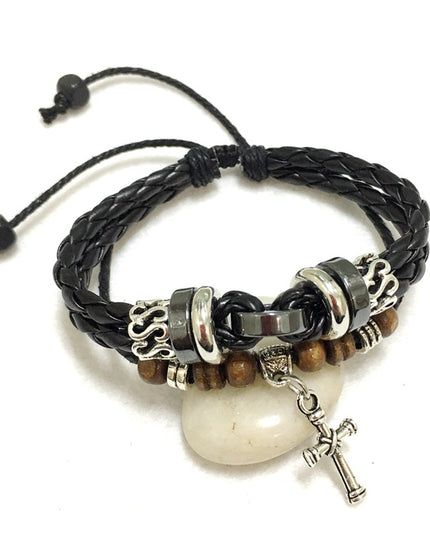 Men's Cross Stud Braided Leather Bracelet – Punk & Faith Style | Brown & Black | 6 Designs
