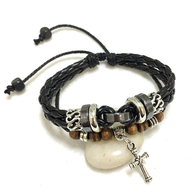 Men's Cross Stud Braided Leather Bracelet – Punk & Faith Style | Brown & Black | 6 Designs