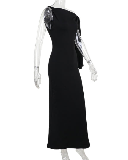 One-Shoulder Ribbon Bodycon Maxi Dress | Sleeveless Evening Party Dress for Women