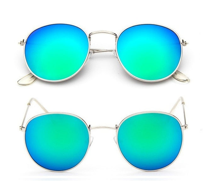 Retro Round Sunglasses for Women – Metal Frame, 14 Color Combos