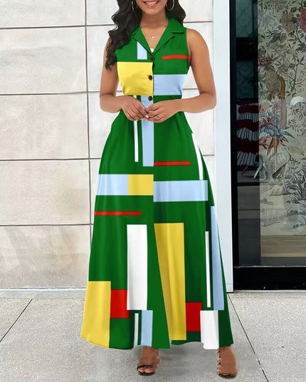 Women's Printed Sleeveless Midi Dress