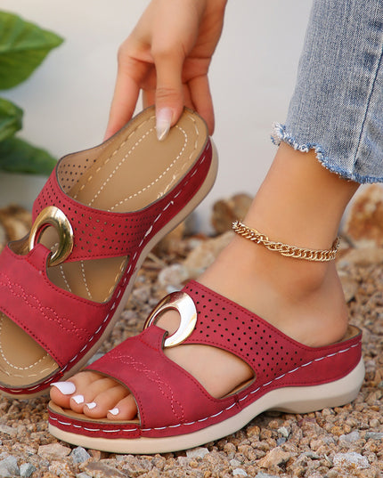 Women's Genuine Leather Slip-On Sandals – Metal Buckle, 6 Colors, US 6–11