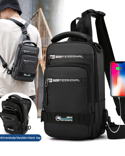 Multifunction Bags For Men Nylon Backpack Crossbody Shoulder Bag With USB Charging Port Chest Bags Pack