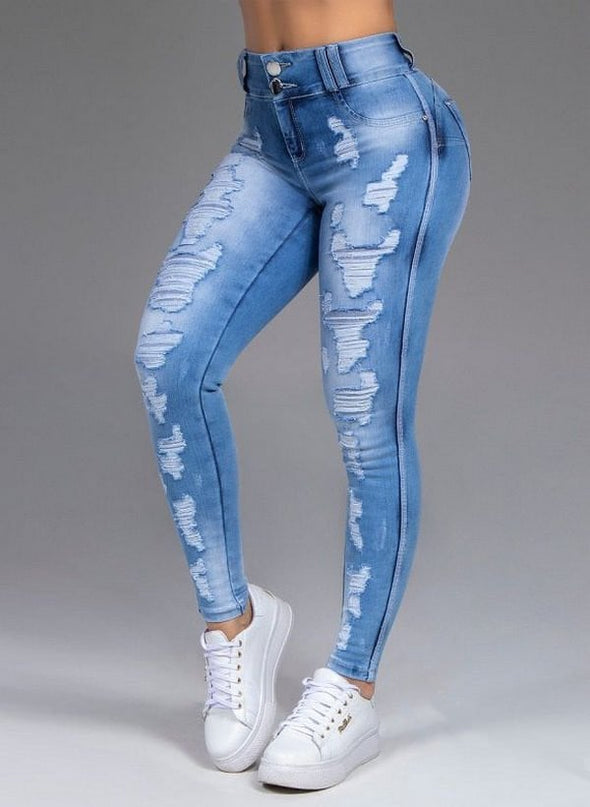 Women's Ripped Stretch Straight-Leg Jeans – Mid-Waist, 4 Colors, S–6XL