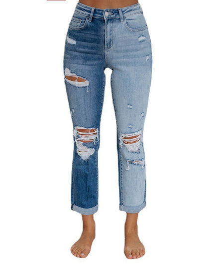 Women's Gradient-Dye Ripped Straight Leg Jeans