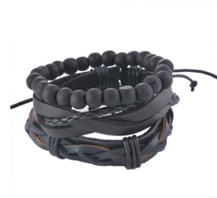 Men's Handwoven Multilayer Leather Bead Bracelet