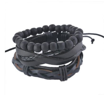 Men's Handwoven Multilayer Leather Bead Bracelet