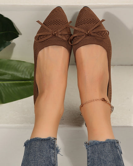 Women's Bow Knitted Flat Loafers – Pointed Toe | Slip-On Flats | 6 Colors