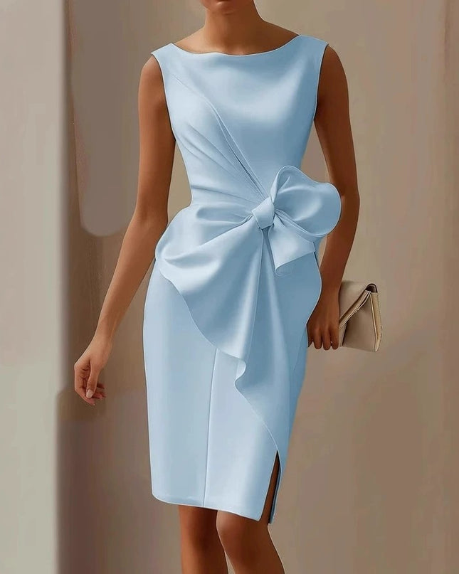 Bow Detail Sleeveless Midi Dress – High Waist Slim Fit