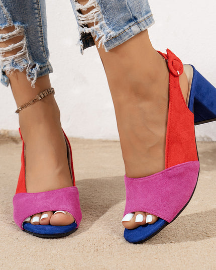 Women's Suede Block Heel Sandals – Buckle Strap, Round Toe, 5 Colors, US 6–11