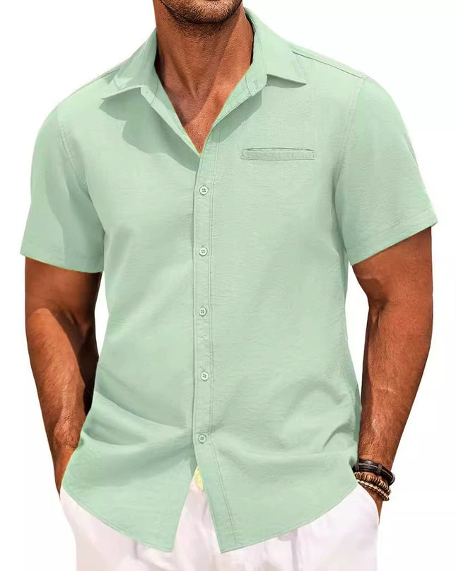 Men's Polo Collar Short-Sleeve Button Shirt – Solid Color, Extended Sizes