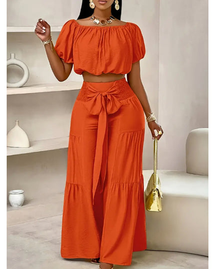 Women's Elegant Two-Piece Set |  Top & High-Waisted Flared Pants