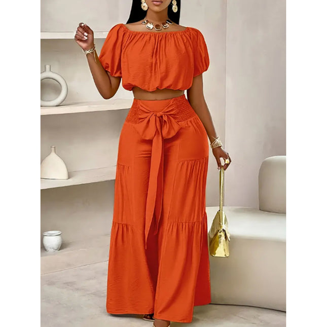 Women's Elegant Two-Piece Set |  Top & High-Waisted Flared Pants