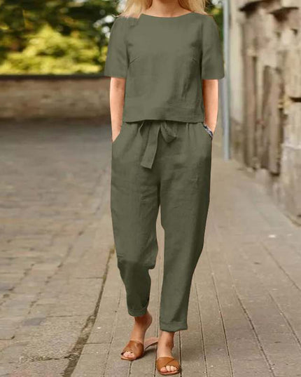 Women's Cotton And Linen Wide-leg Pants Suit
