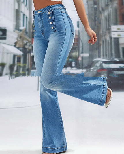 Women's High-Waisted Button-Fly Flare Jeans