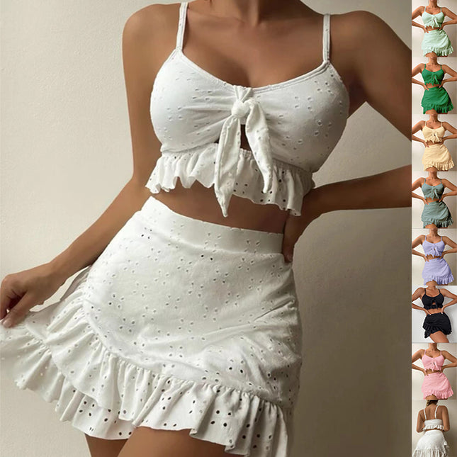 3-Piece Ruffle Bikini Set with Hip-Hugging Skirt – Women's Beach Swimsuit