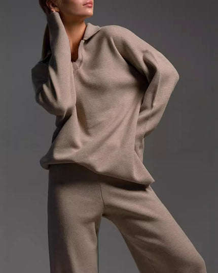 Women's Knit Two-Piece Sweatshirt & Straight-Leg Pants Set – 7 Colors