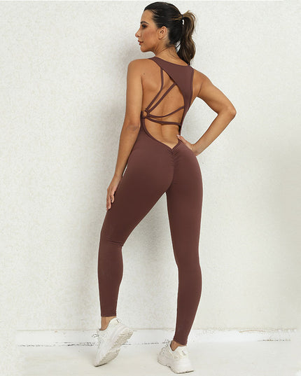Women's Yoga Jumpsuit – V-Back Sleeveless Stretch Fitness One-Piece - ON SALE NOW (more than 50% off)