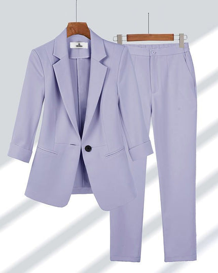 Women's 2-Piece Blazer Suit Set – Lapel Jacket & Straight-Leg Pants