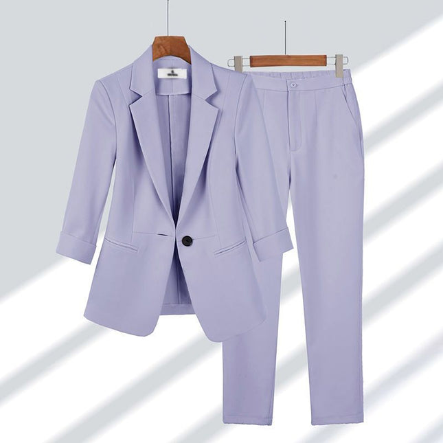 Women's 2-Piece Blazer Suit Set – Lapel Jacket & Straight-Leg Pants