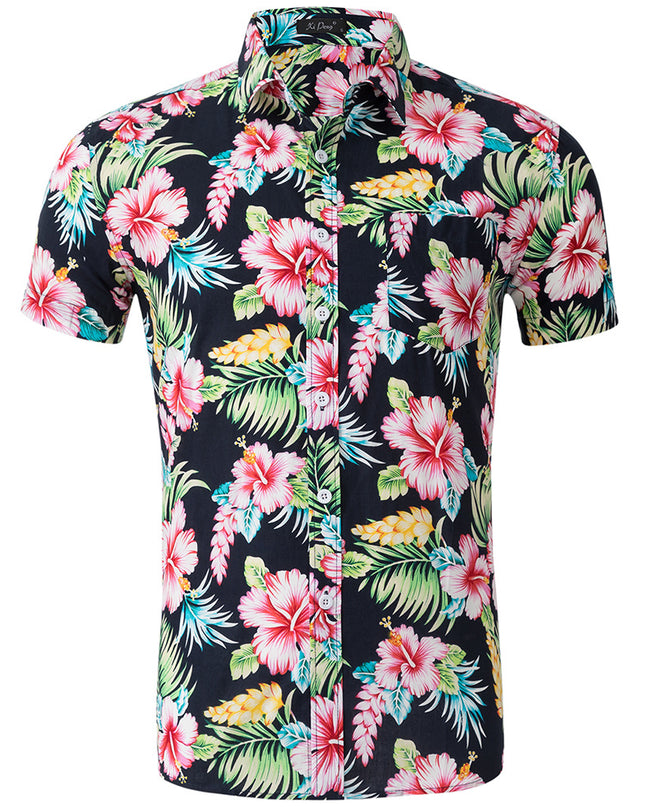 Men's 100% Cotton Printed Short Sleeve Shirt – 13 Prints, Sizes S–XXL