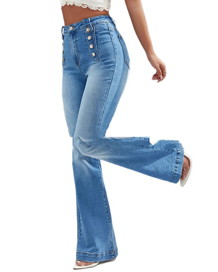 Women's High-Waisted Button-Fly Flare Jeans