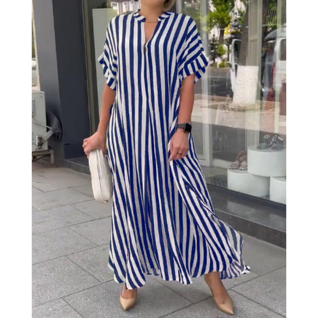 Women's Striped Floral Maxi Dress with Slit