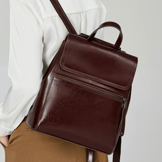 Luxury Oil Waxed Leather Ladies Vintage Backpack