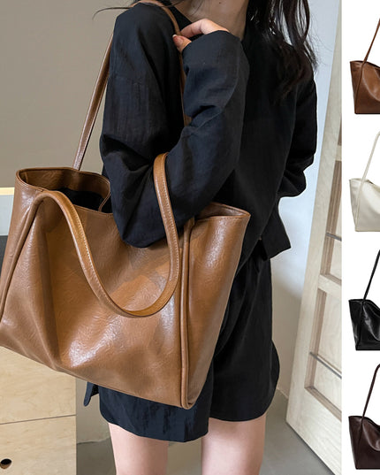 Women's Large Capacity Soft PU Leather Tote Bag – Commuter, Travel & Shopping, 4 Colors